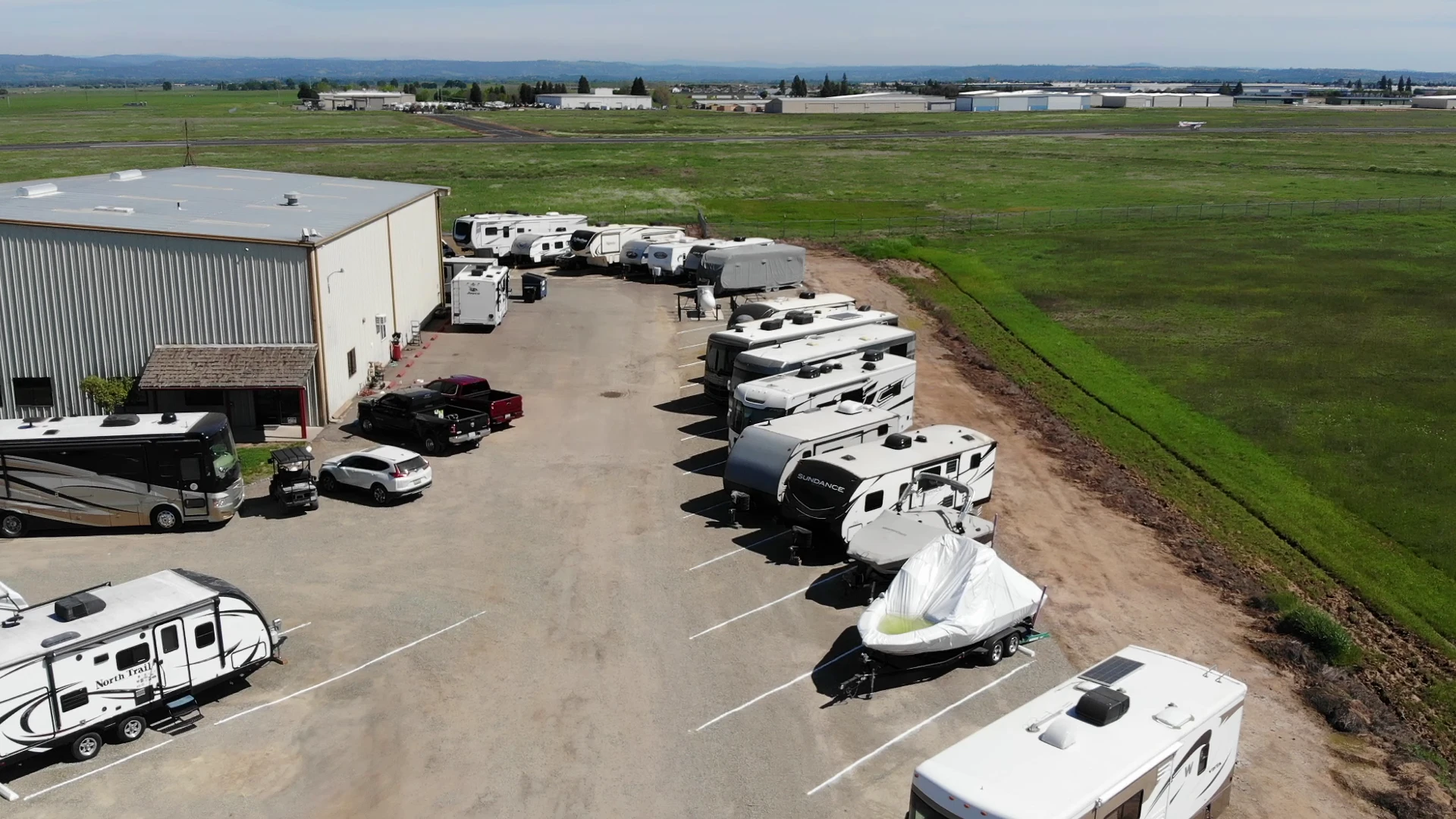 Covered office entrance at Affordable RV and Boat Storage beside the RV lane